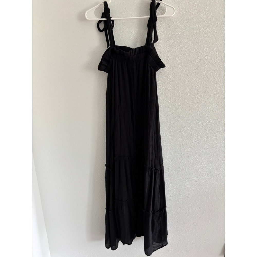 Blue Pepper Dress Womens Large Black Maxi‎ Tiered Tie Quiet Luxury Resort Beachy